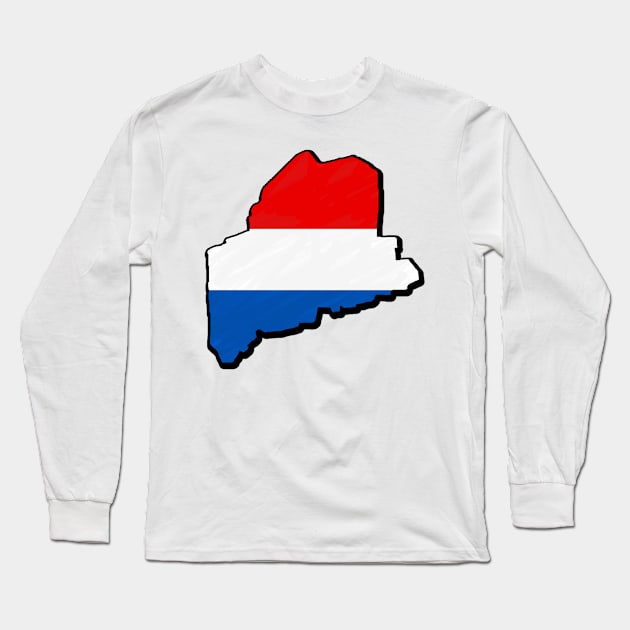 Red, White, and Blue Maine Outline Long Sleeve T-Shirt by Mookle